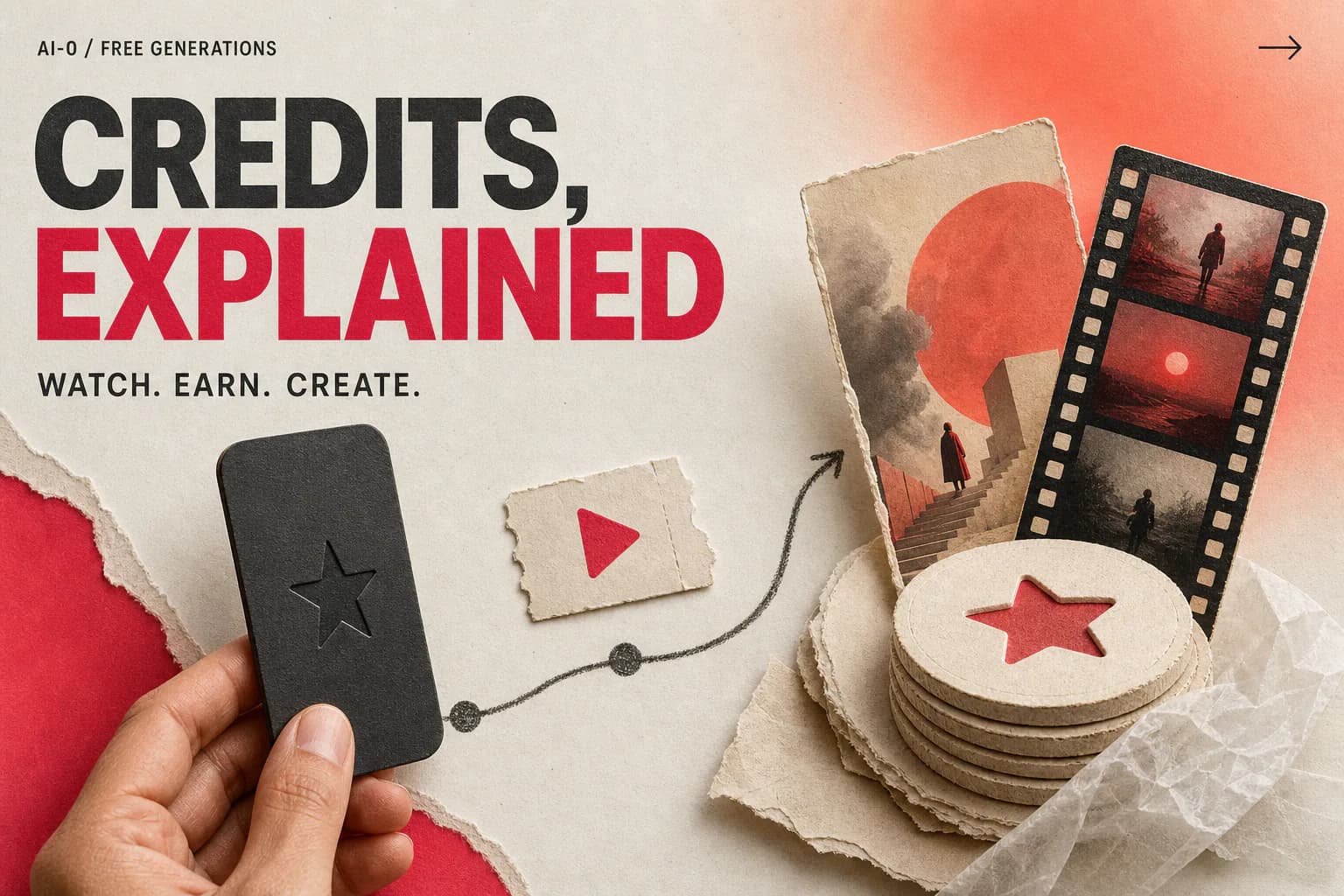 AI-0 credits explained poster showing optional ads becoming credits for image and video creation
