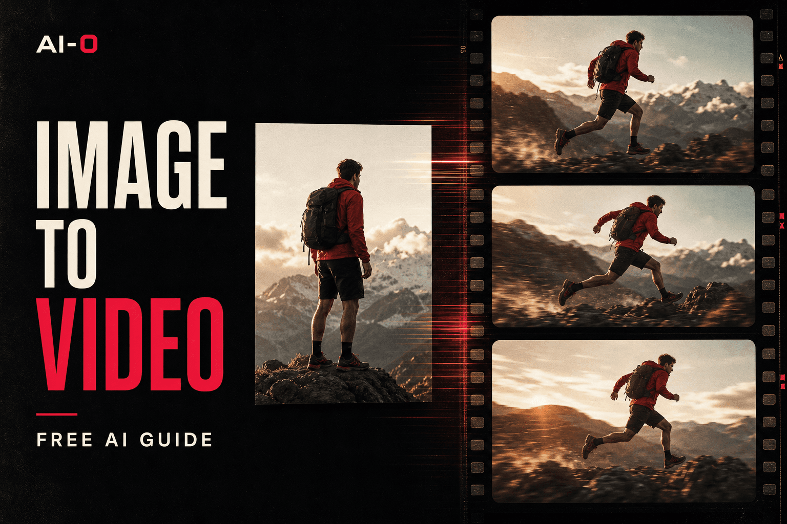 Editorial poster showing a still image transforming into a sequence of video frames